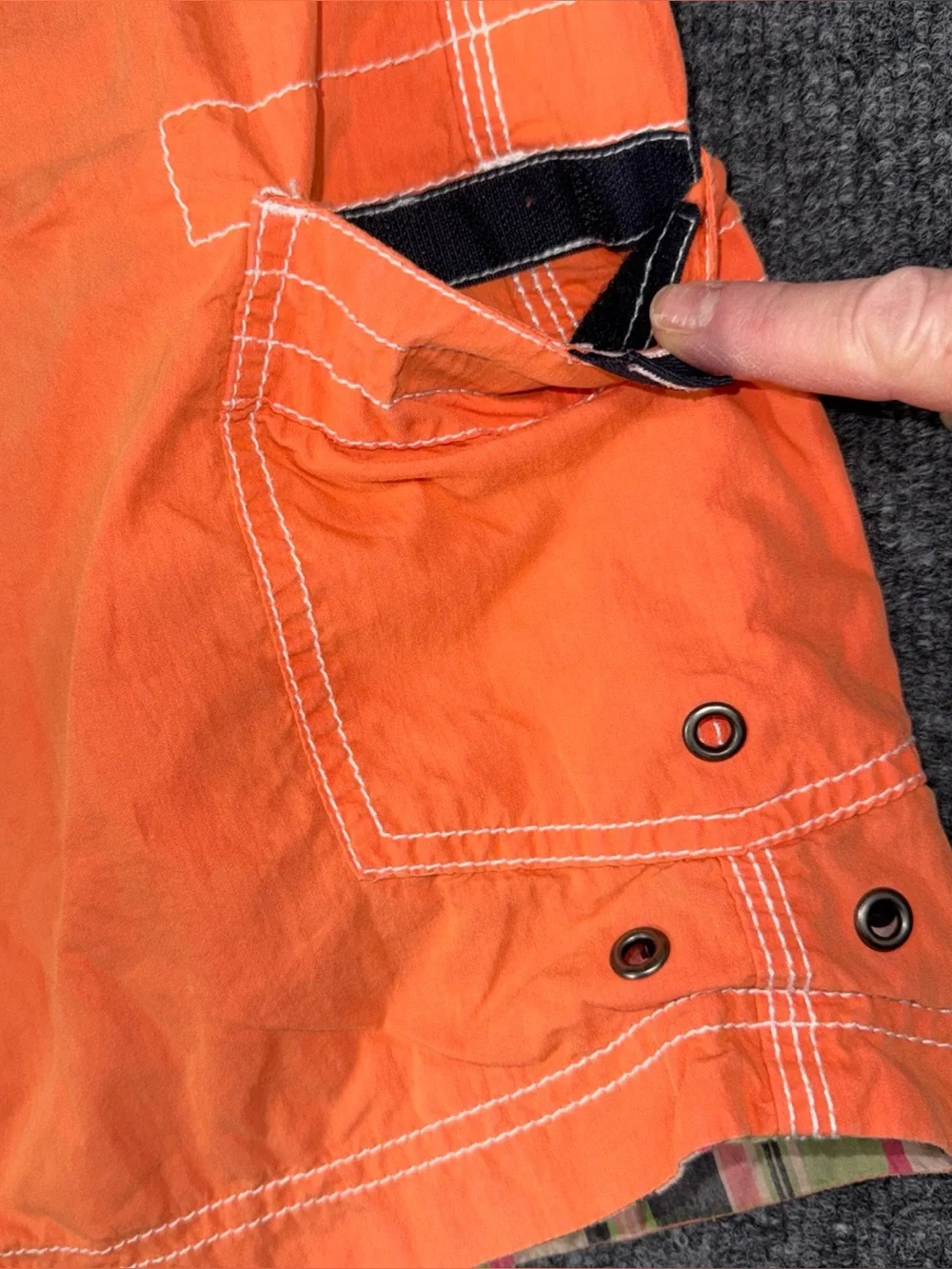 Tailor Vintage Mens Swim Trunks Medium Reversible Orange Green Plaid Drawstring